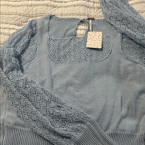 Free People Light Blue Lace Sweater
